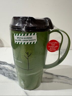 Tim Hortons Green Plastic 16 oz Travel Cup Make A Difference One Cup At A Time